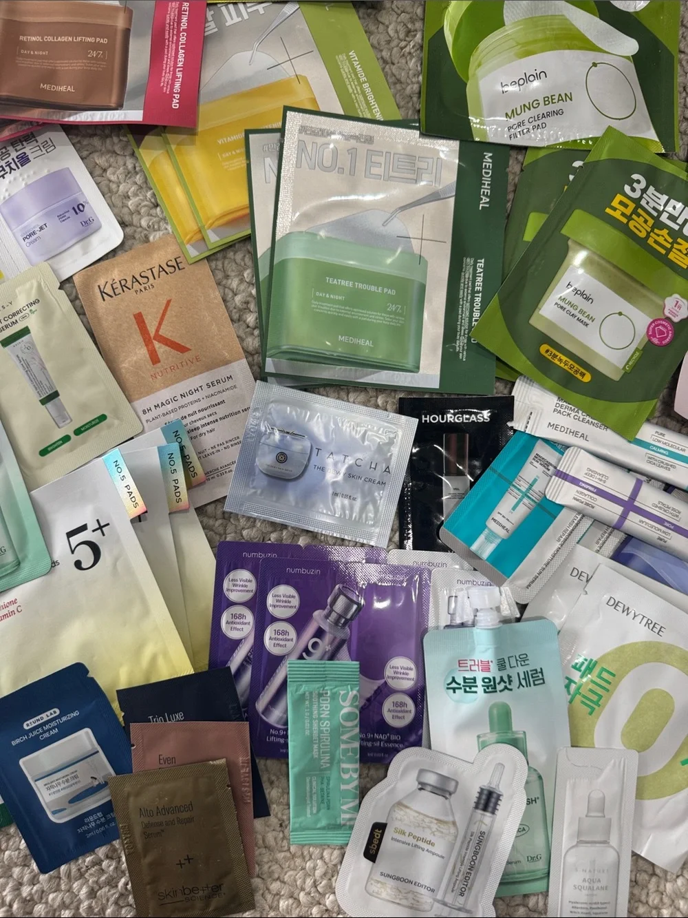 Assorted Korean skincare samples